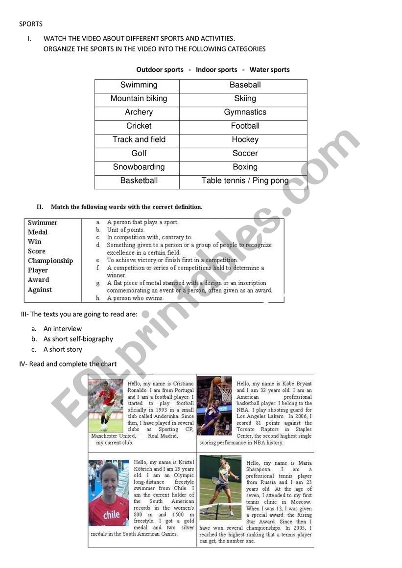 Sports worksheet