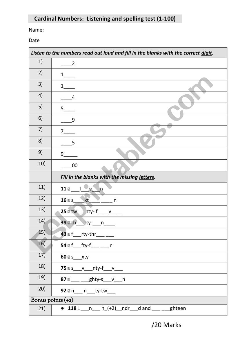 cardinal numbers worksheet