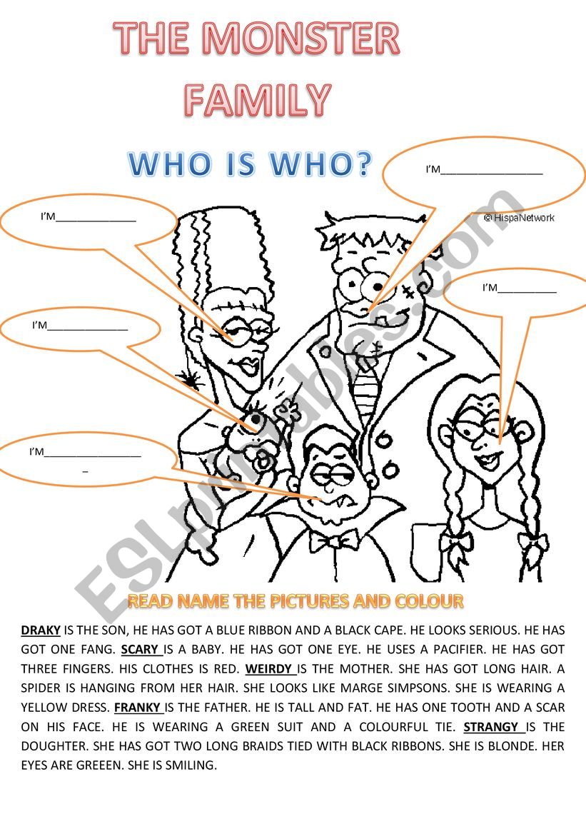 THE MONSTER FAMILY worksheet