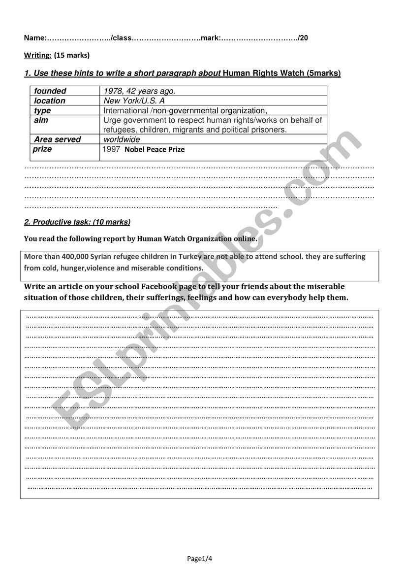 reading comprehension test worksheet