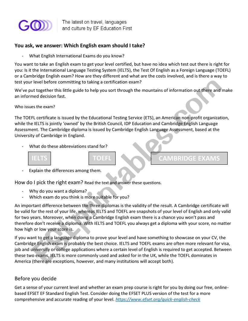 CHOOSE THE BEST INTERNATIONAL EXAM FOR YOU