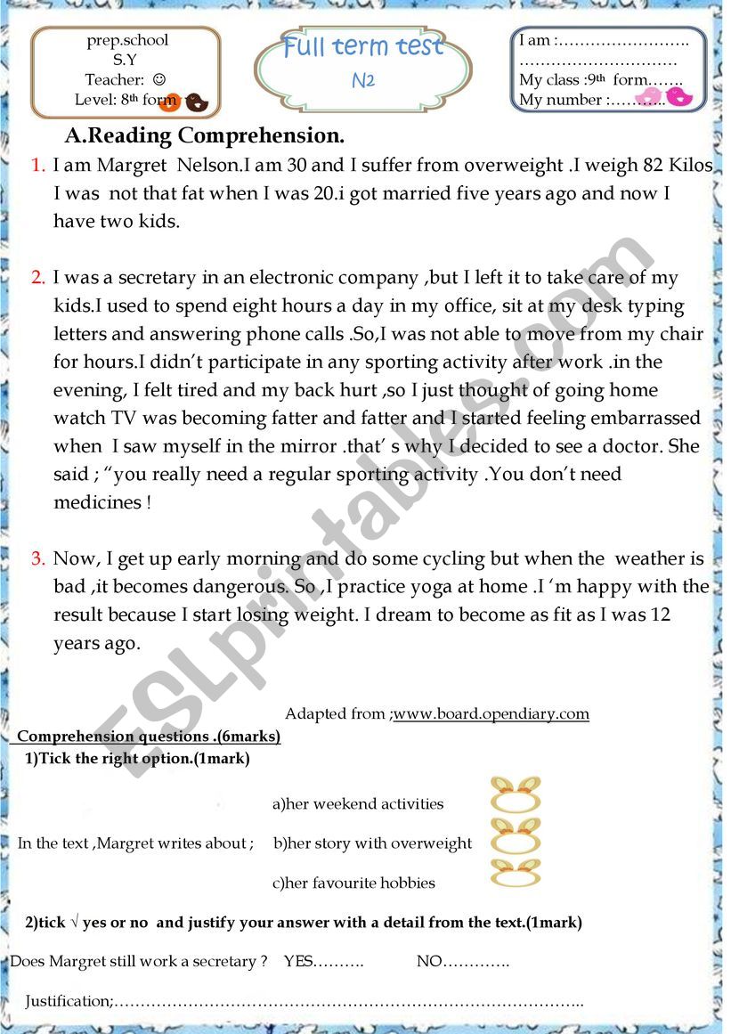 FULL TERM TEST N2 GRADE 8 worksheet