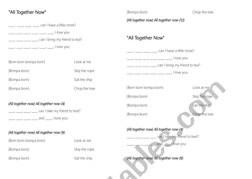 ALL TOGETHER NOW worksheet