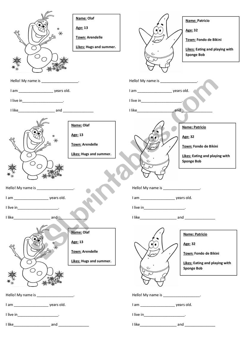 personal information worksheet