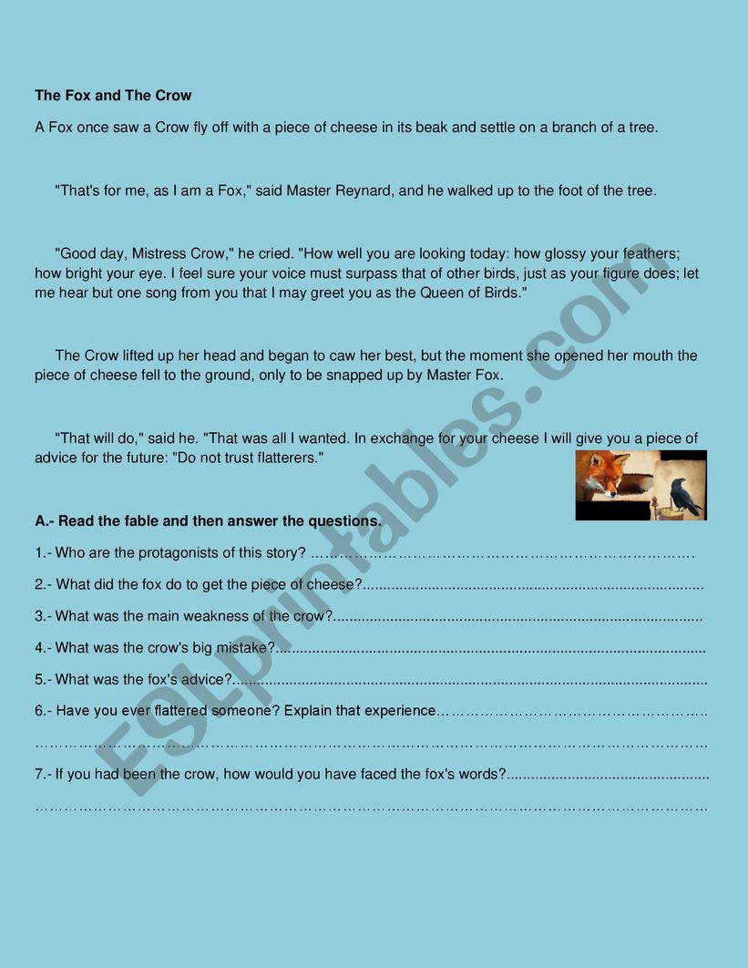 the crow and the fox worksheet