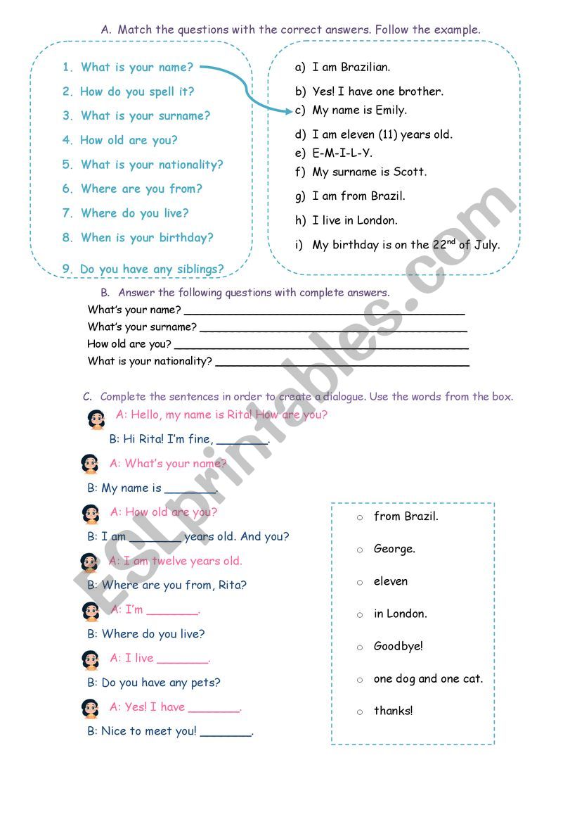 All about me worksheet