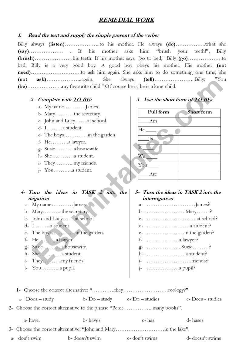 Consolidation worksheet