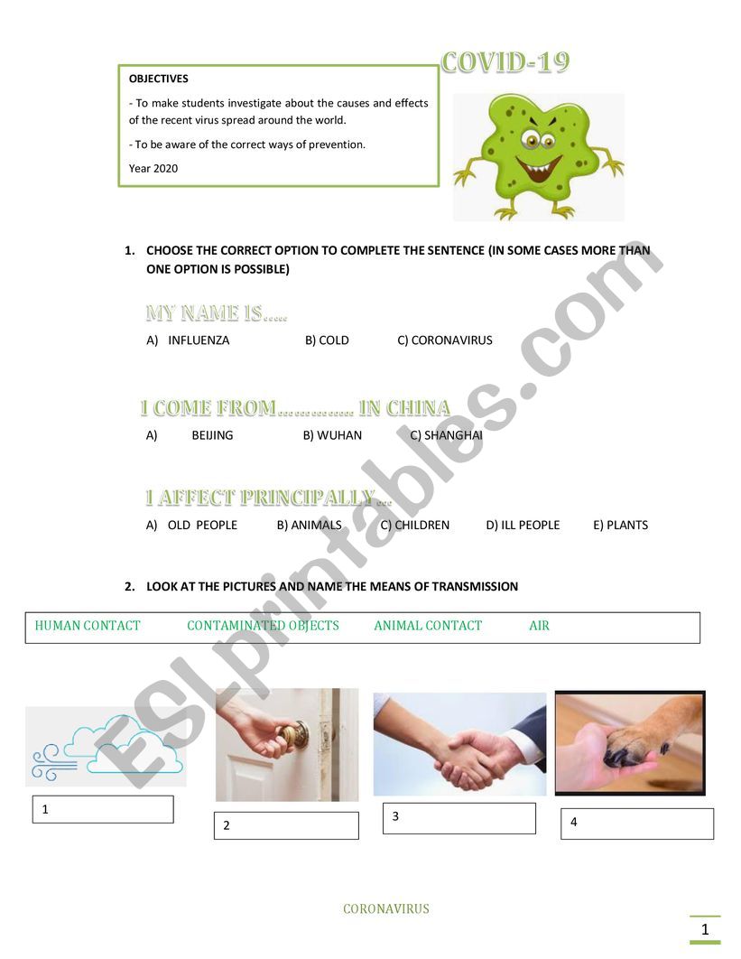 CORONAVIRUS worksheet