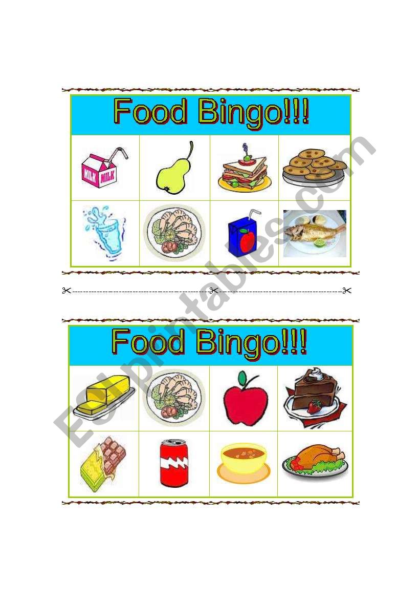 Food Bingo worksheet