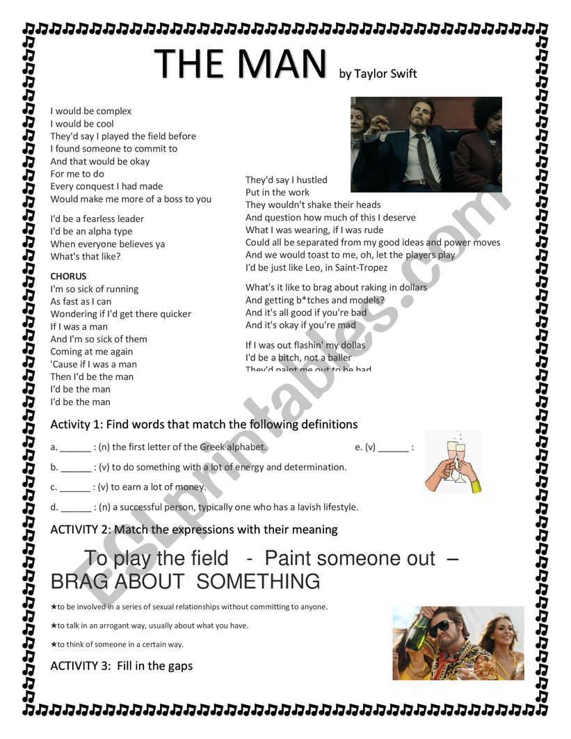 THE MAN - Taylor Swift worksheet