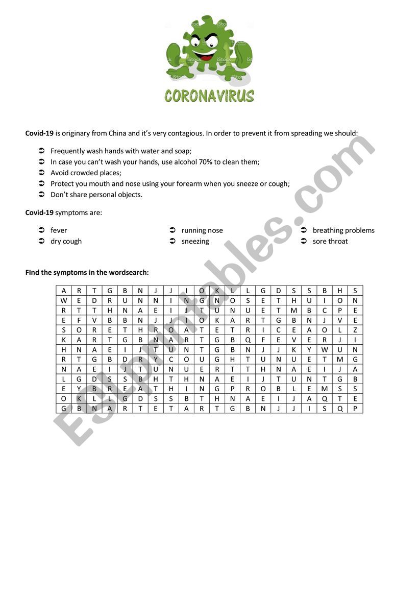 Corona Virus worksheet