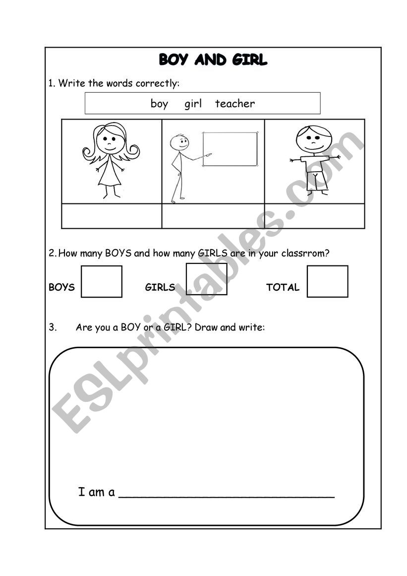 Boy and girl _1st year worksheet