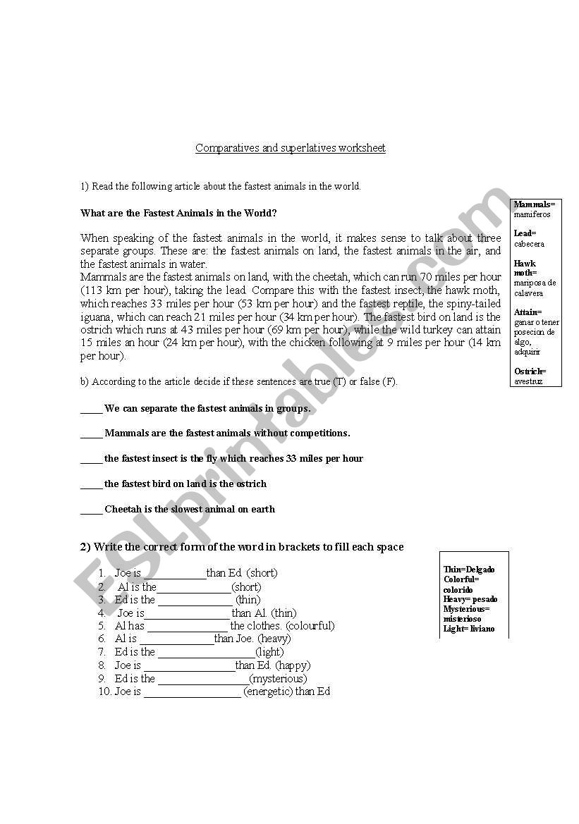 comparatives and superlatives worksheet