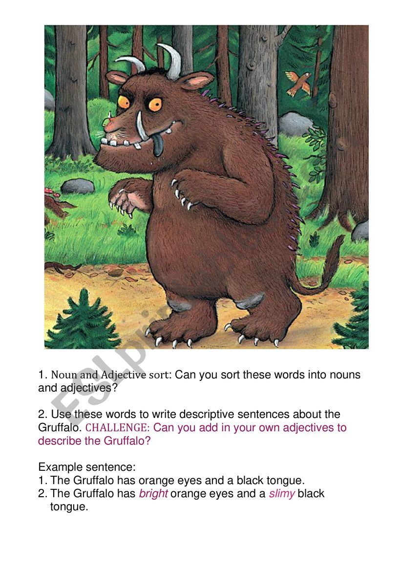 Gruffalo nouns and adjectives activity