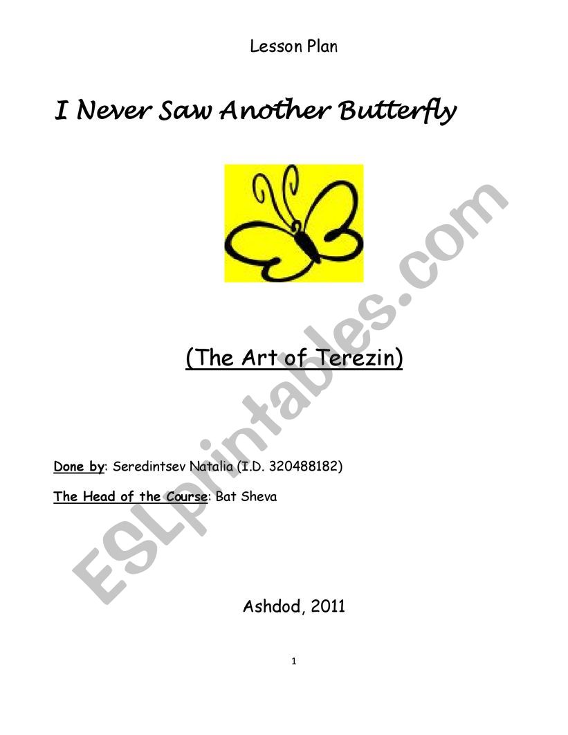 I Never Saw Another Butterfly worksheet