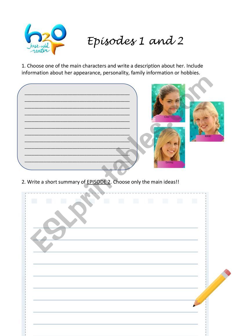 H2O Episodes 1 and 2 worksheet