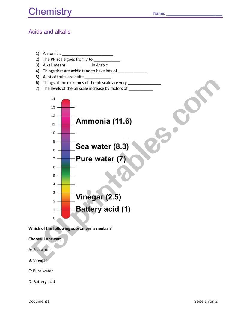 The Ph scale worksheet