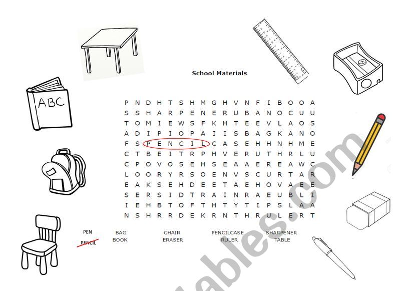 school materials worksheet