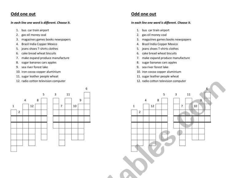 Odd one out economics worksheet
