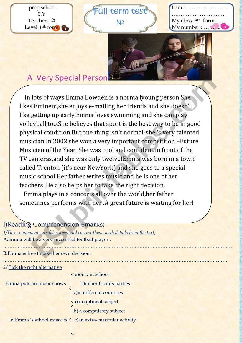 A Special Person(FULL Test grade 8)