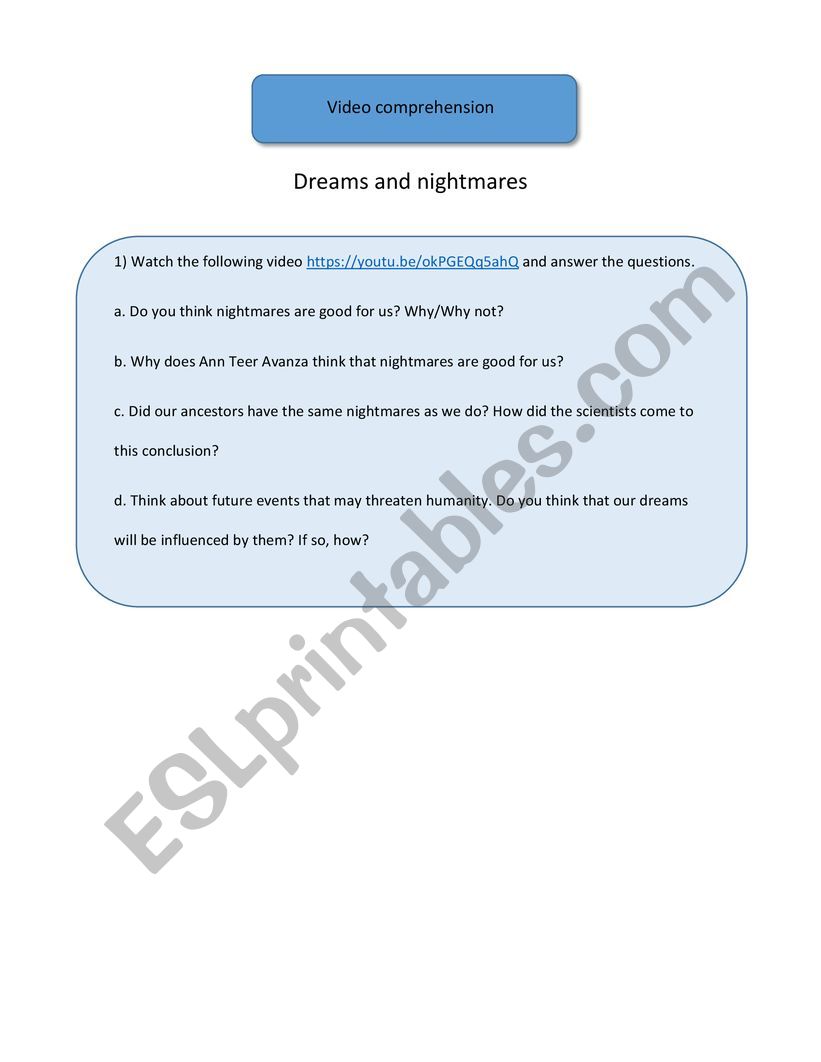 dreams and nightmares worksheet