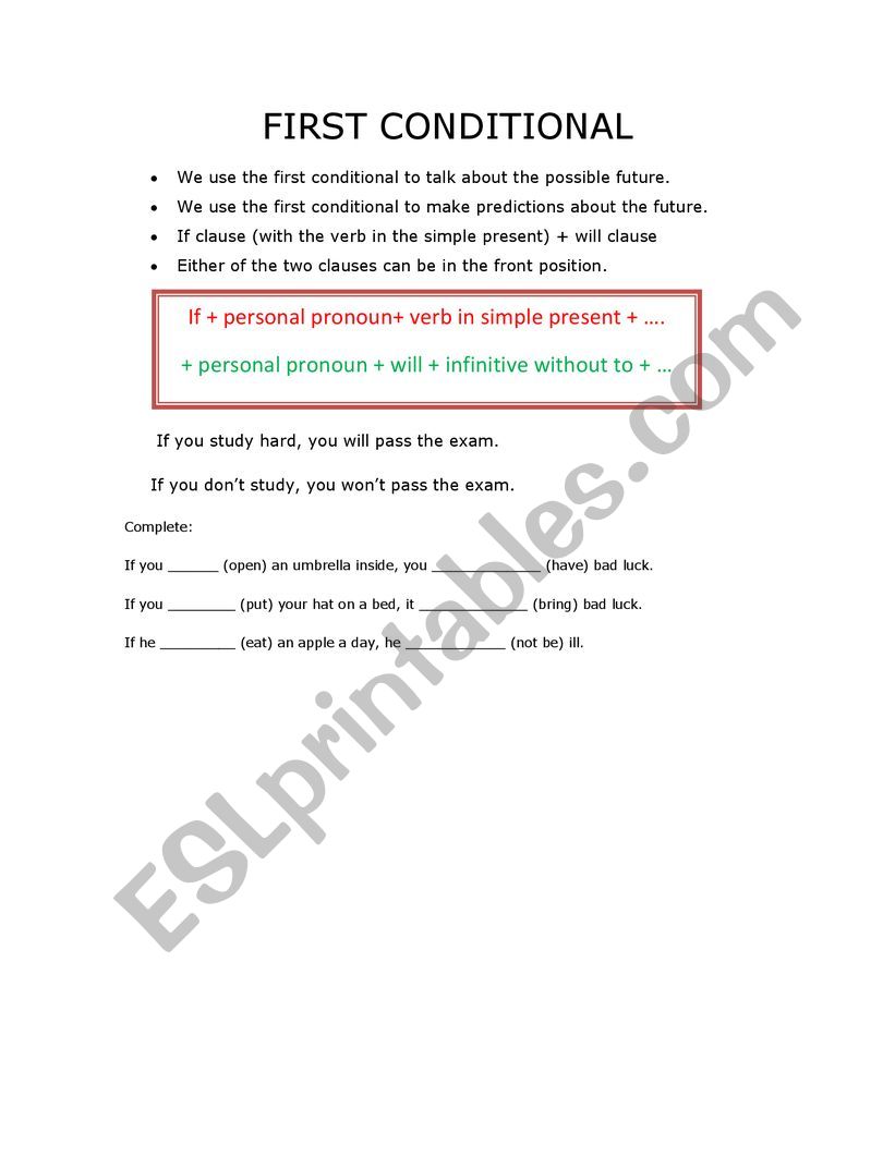 1st conditional worksheet