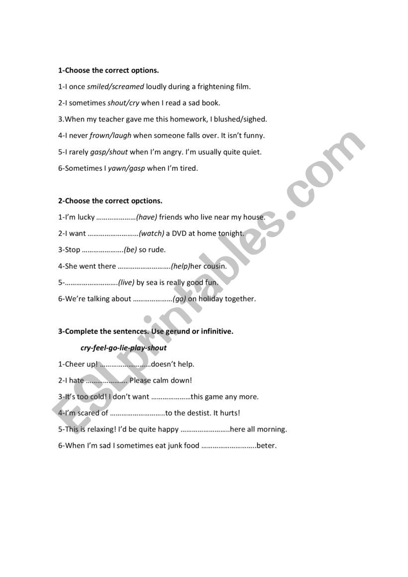 Gerund or Infinitive worksheet