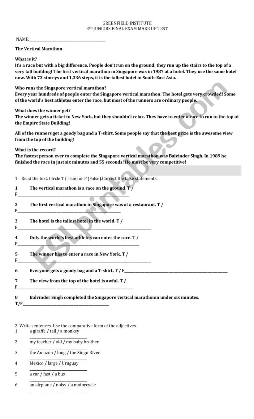 #rd juniors make up test worksheet