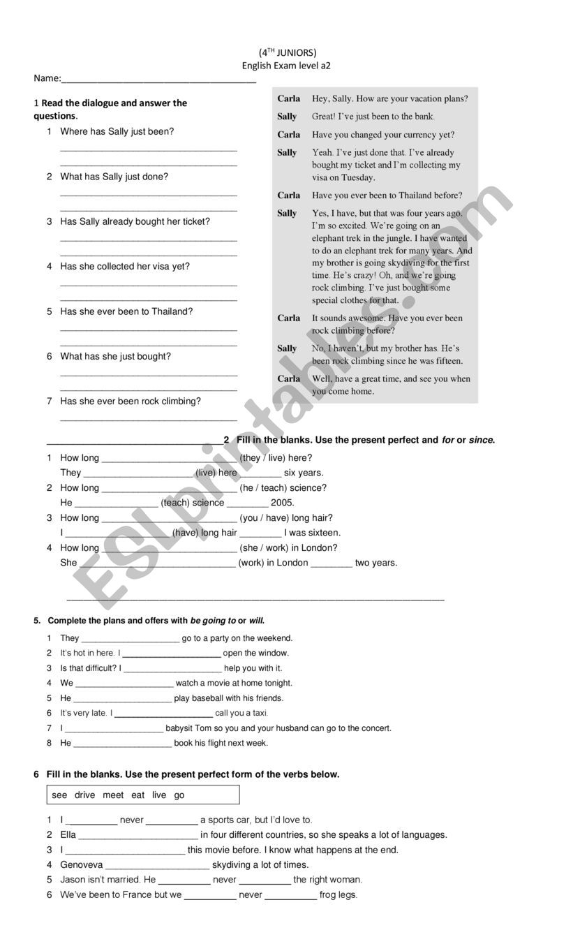 english exam worksheet