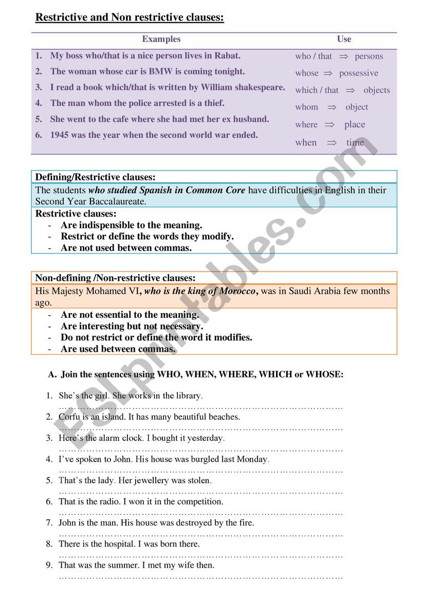 Restrictive and Non-restrictive clauses