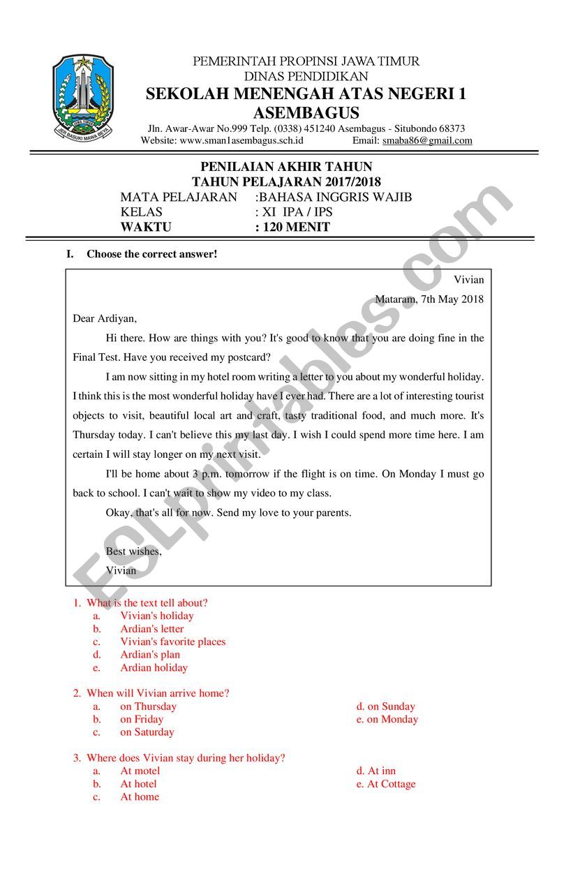 Soal pat kelas xi worksheet