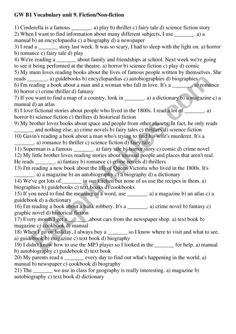 Vocabulary Test Reading worksheet