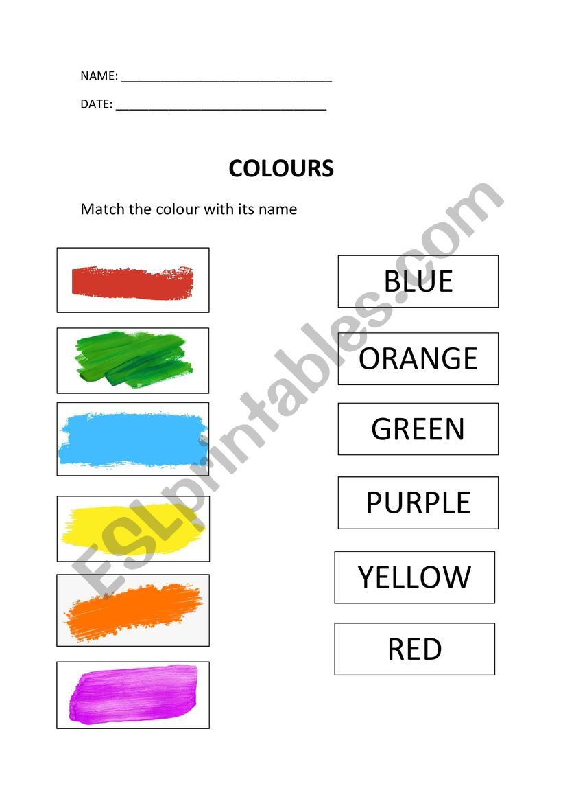 Match the colour with its name Match the colour with its name
