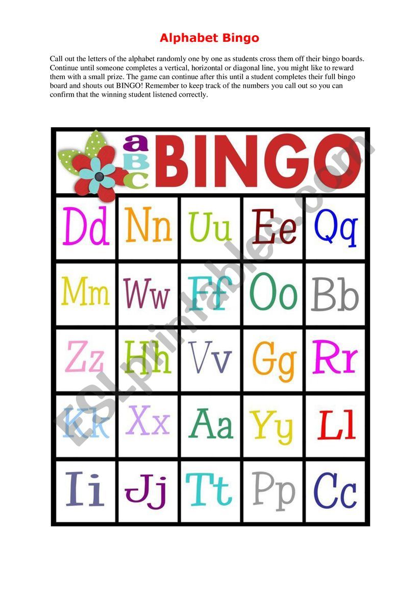 Bingo Alphabet ESL worksheet by AndreiDragan