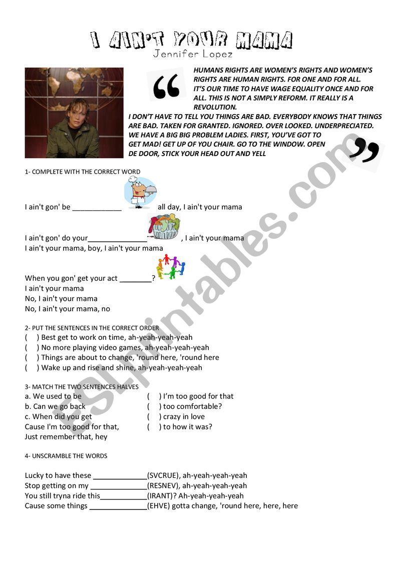 I AIN�T YOUR MAMA worksheet