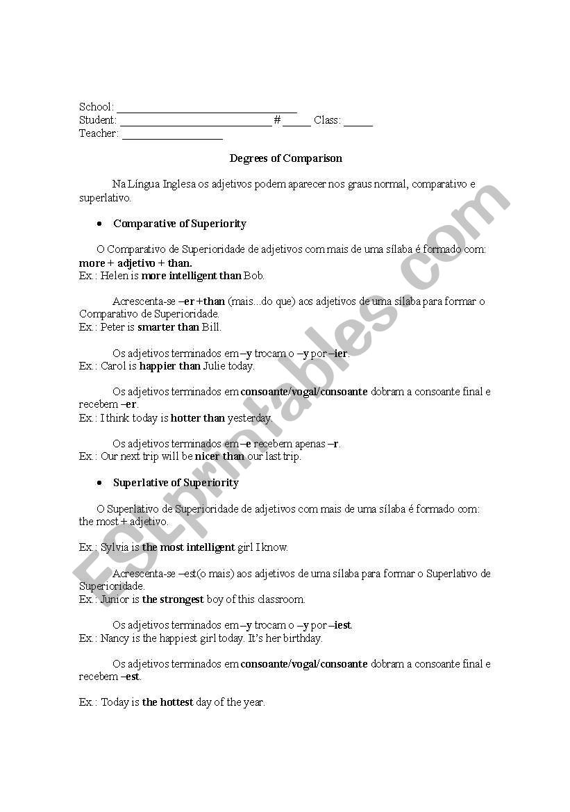 Degrees of comparison worksheet