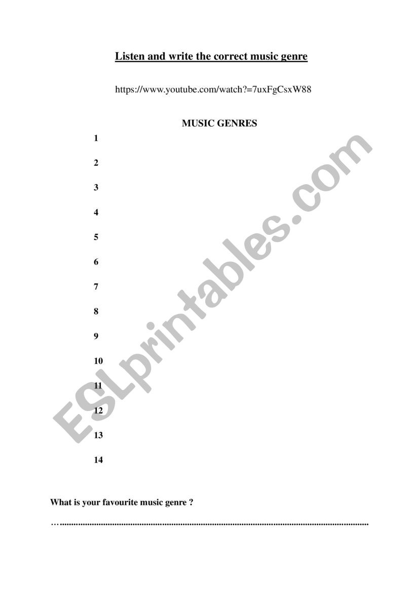 MUSIC GENRE worksheet