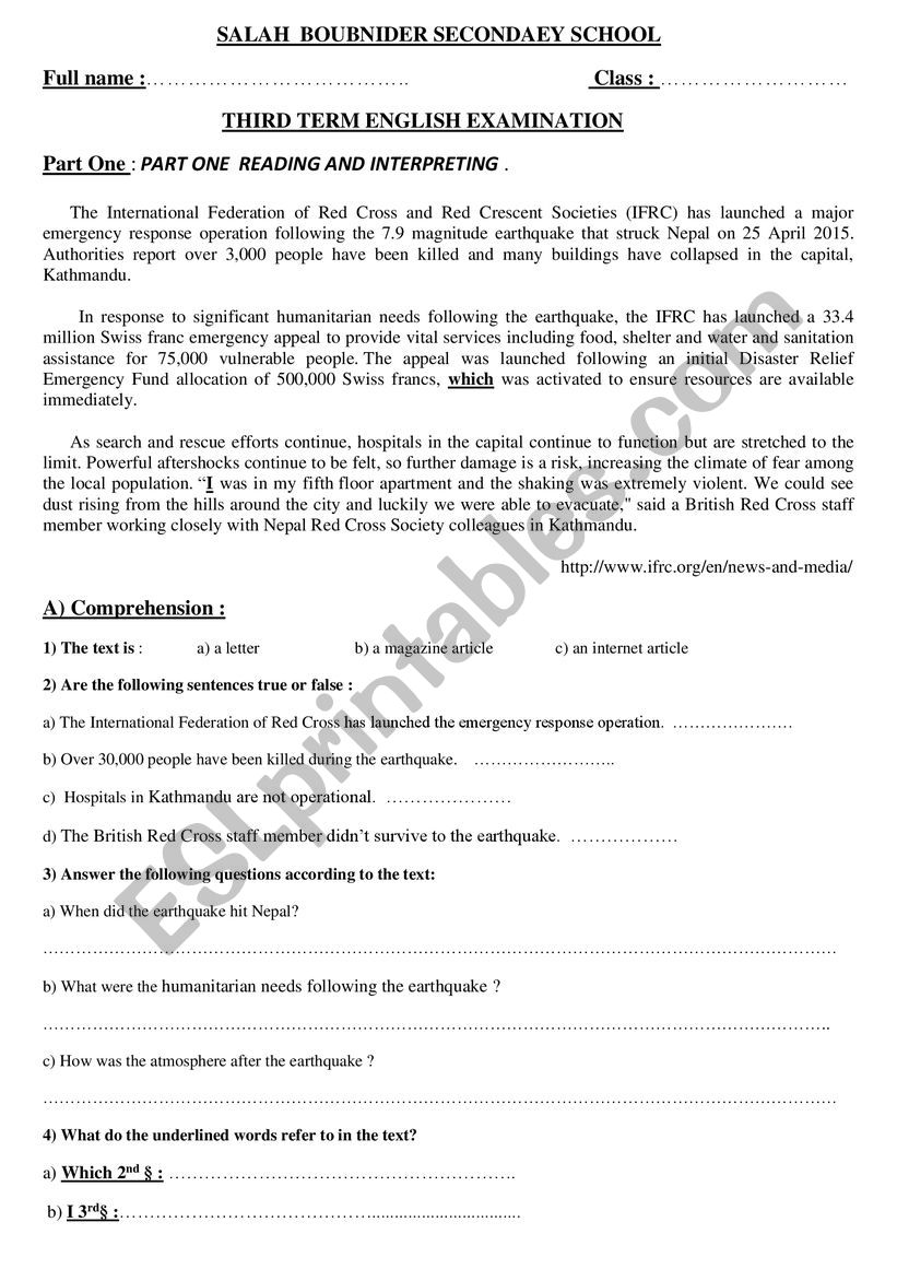 Comprehension text worksheet