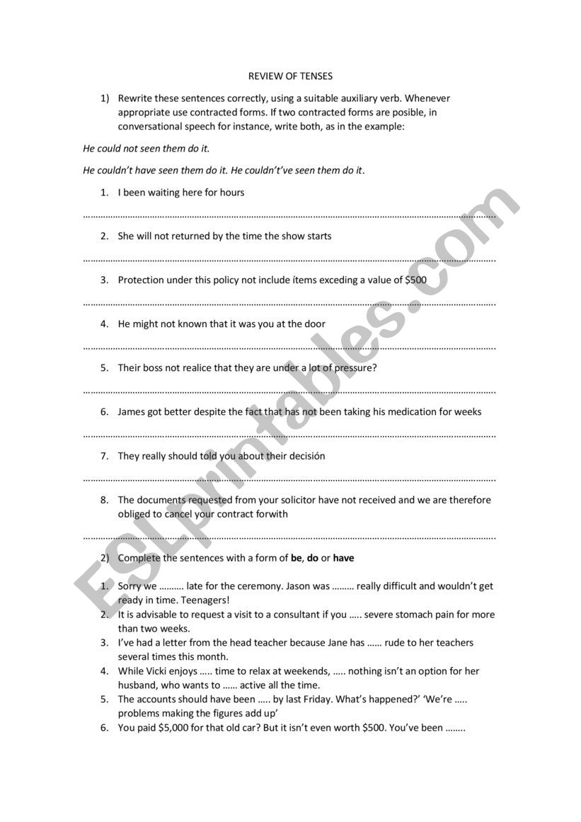 Review of tenses C1 worksheet