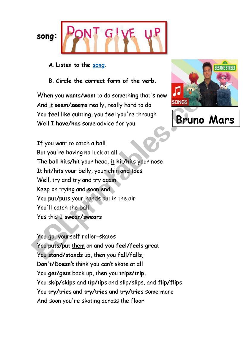 song: Don�t Give Up - Bruno Mars