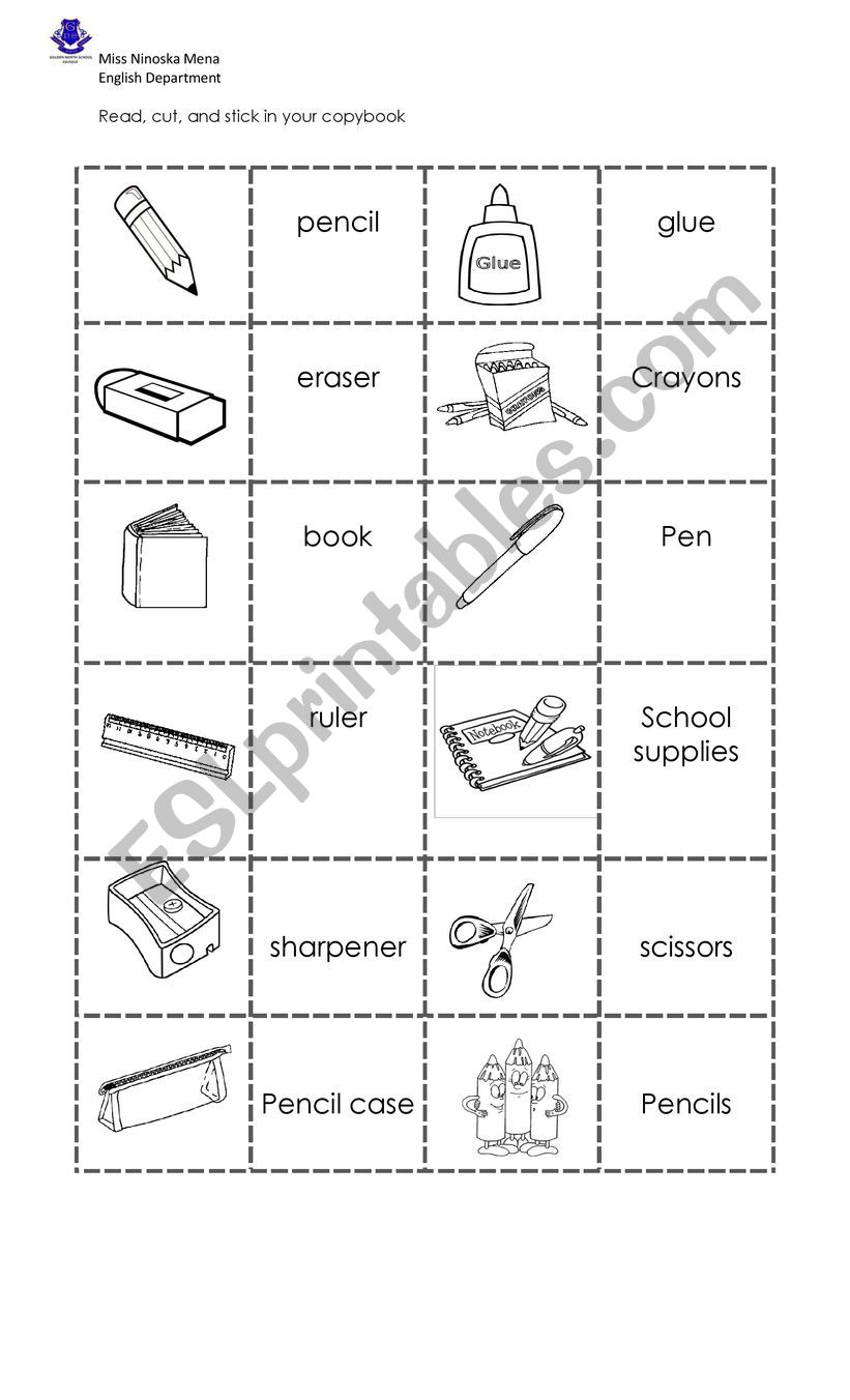 school supplies worksheet