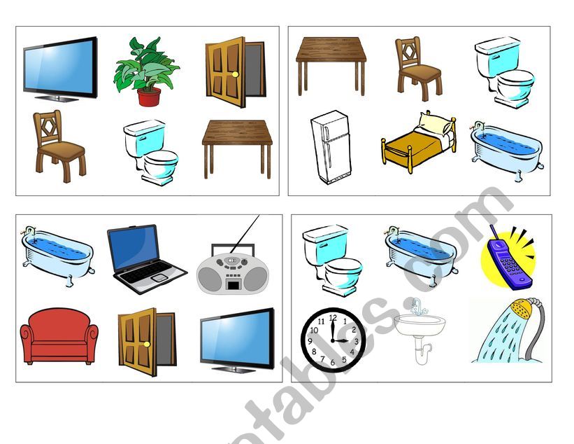 House Objects Printable Bingo worksheet