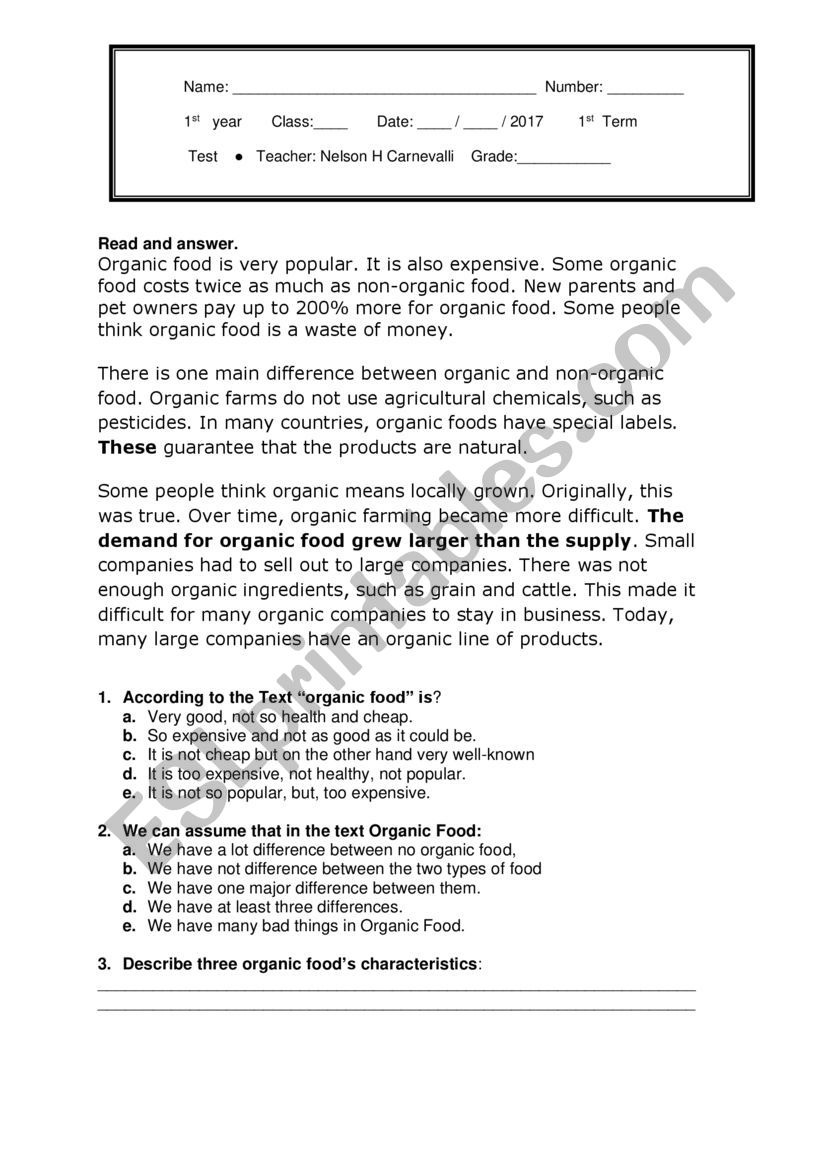 Test High school 1st grade worksheet