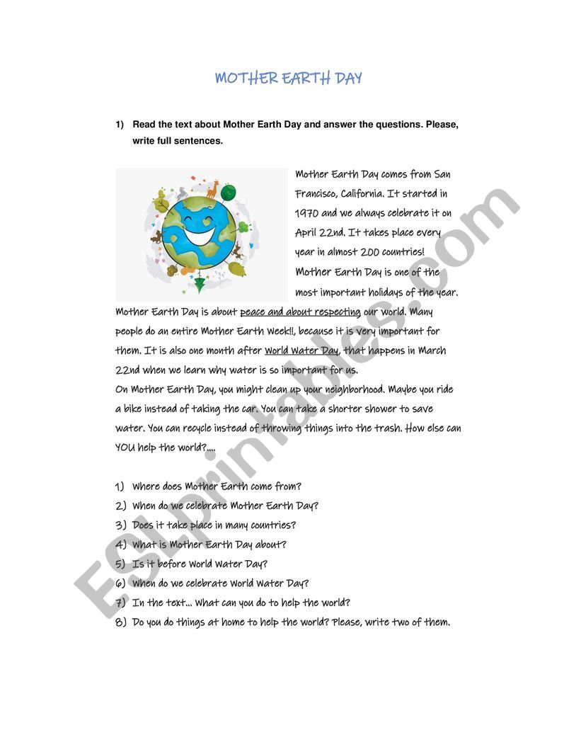 EARTH DAY worksheet