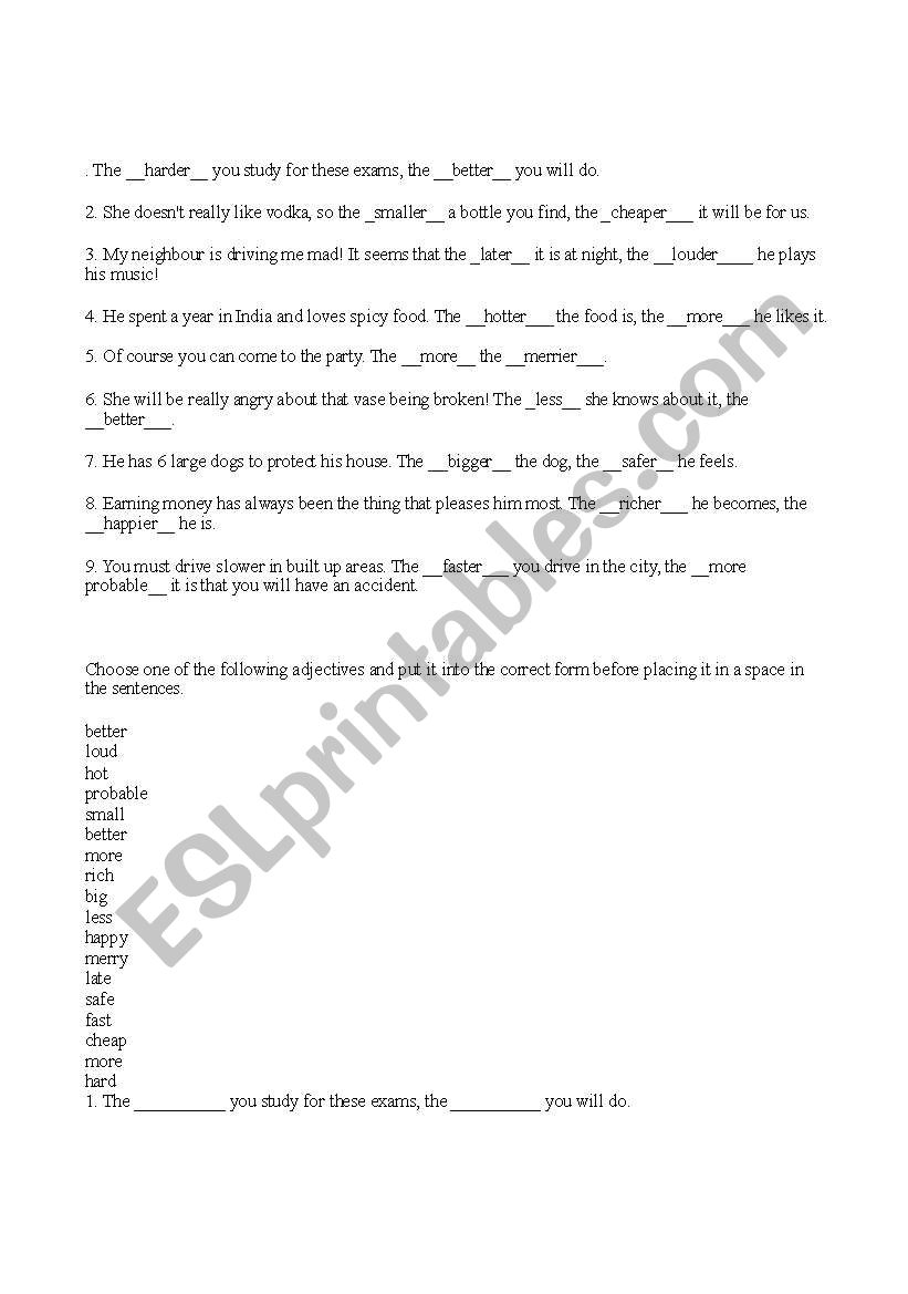 Double Comparative Exercise worksheet
