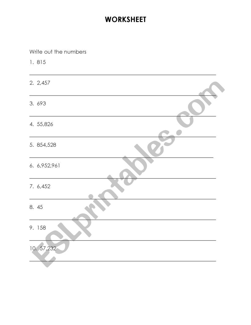 Large numbers- writing practice