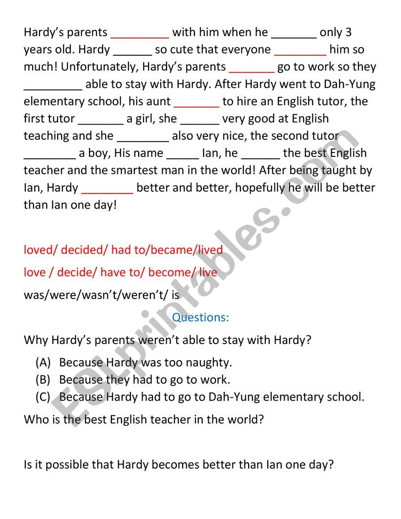 past tense story worksheet