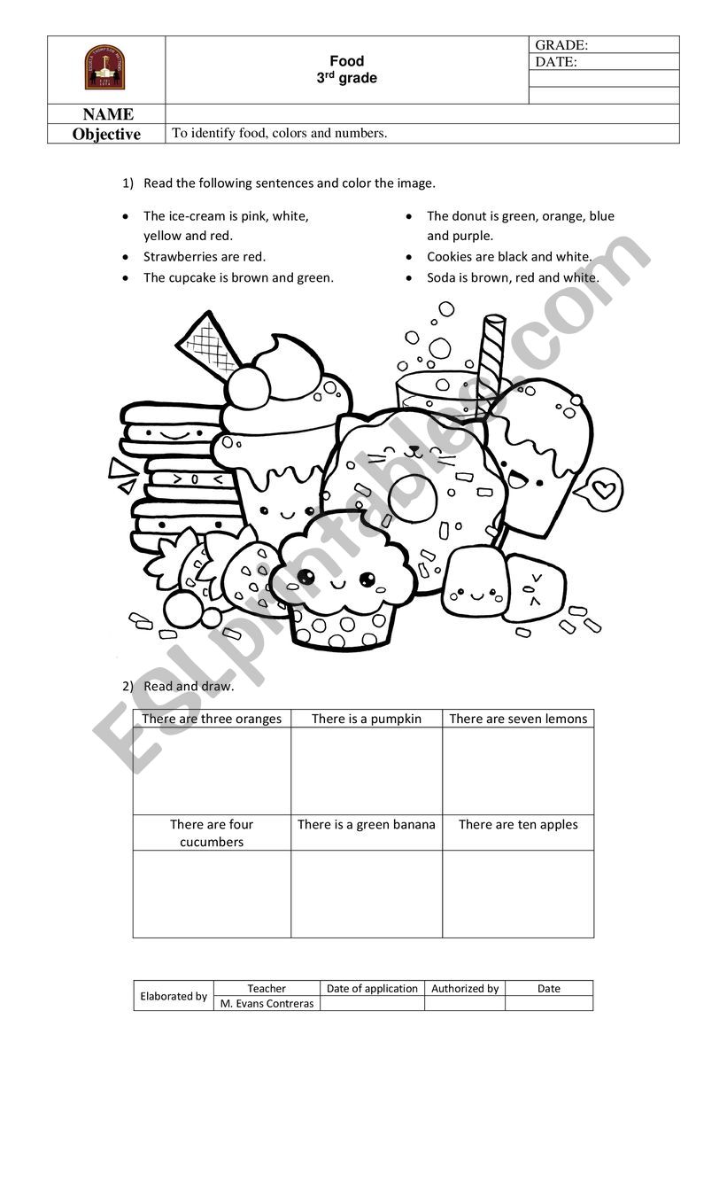 food  worksheet