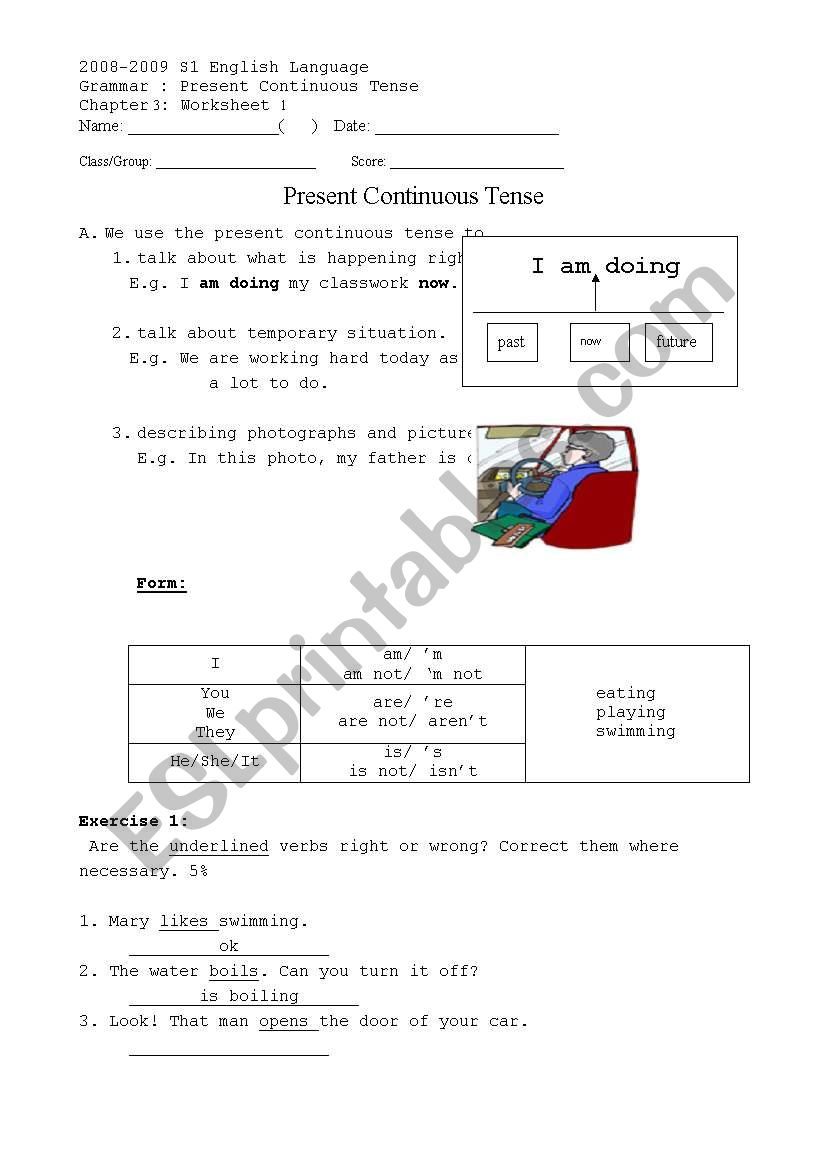 Present Continuous Tense worksheet