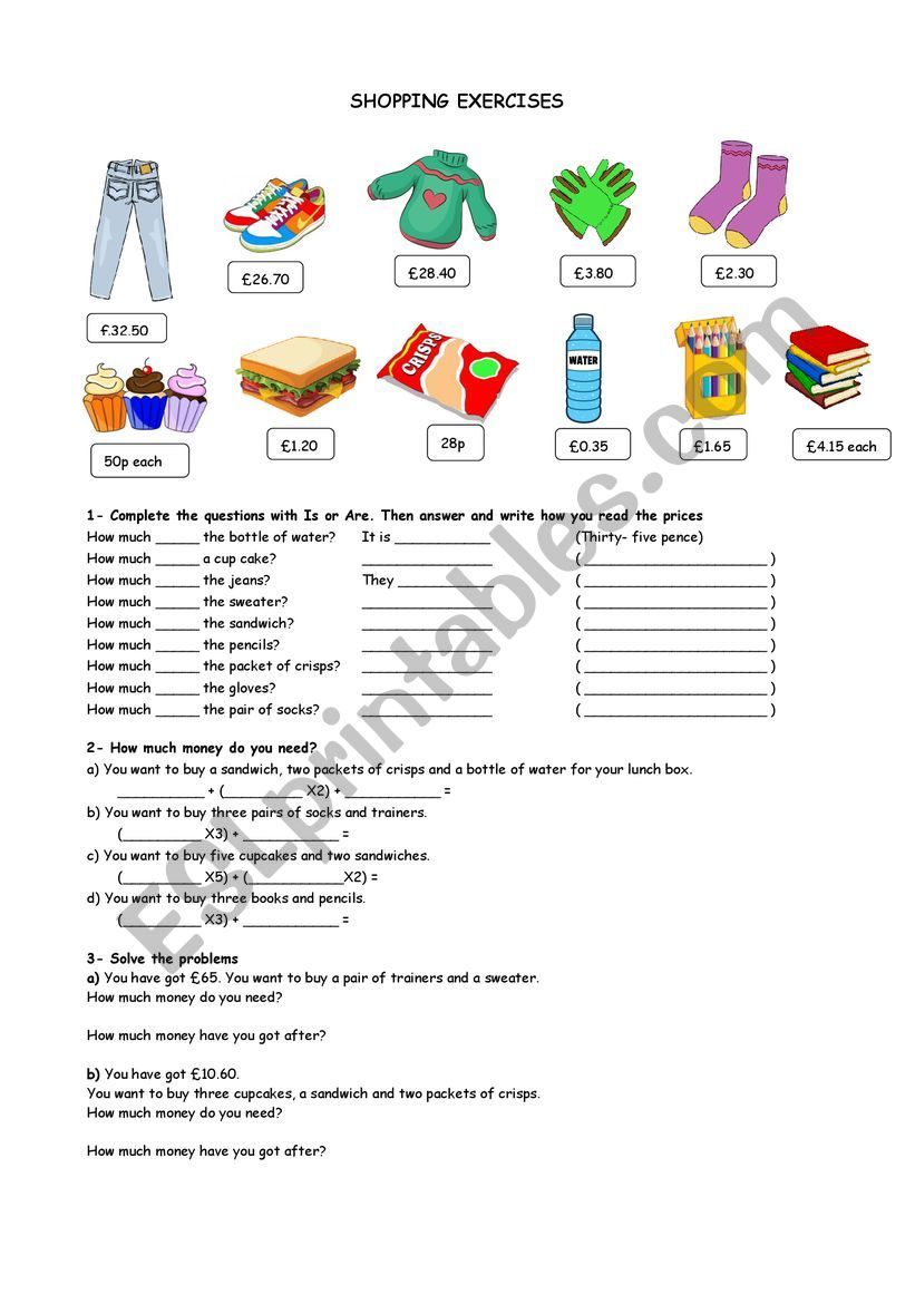 Shopping worksheet